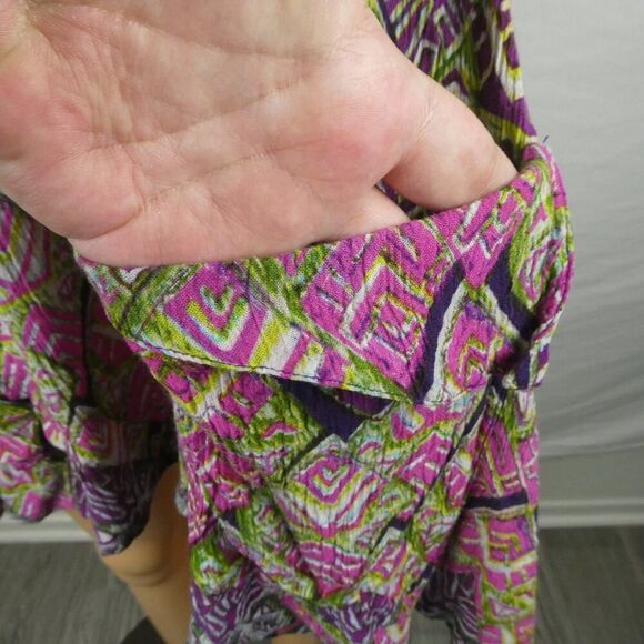 FP Free People One Swing Dress Slouch Pockets Lace V Neck Strappy Purple Green - Picture 4 of 6